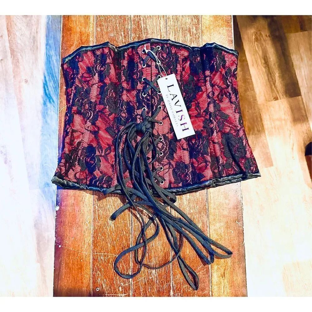 Daisy corsets womens Lavish Red W/Black Lace Overlay Mini Cincher Corset